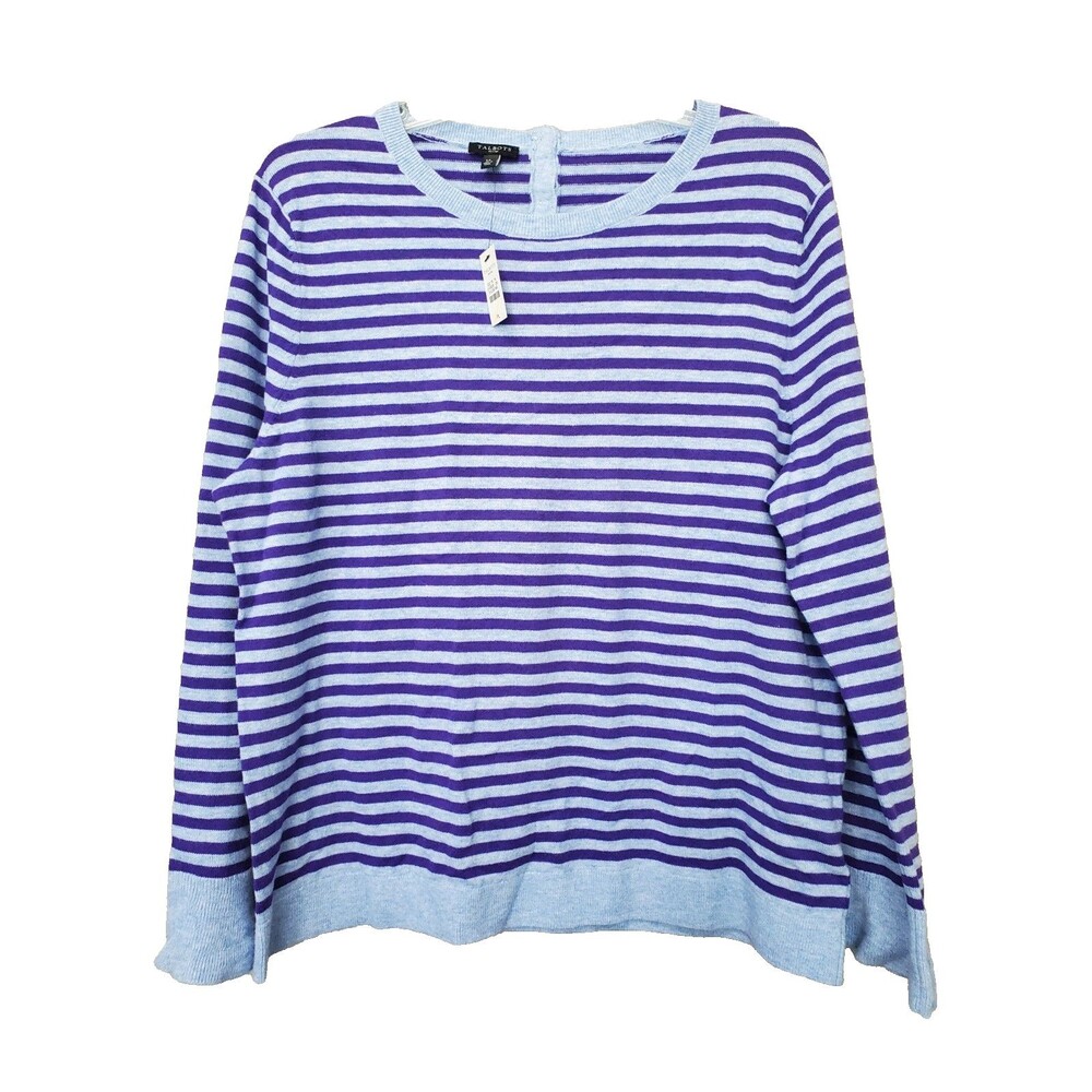 Talbots Petites Lambswool Blend Blue & Purple Striped Long Sleeve Sweater LP NWT